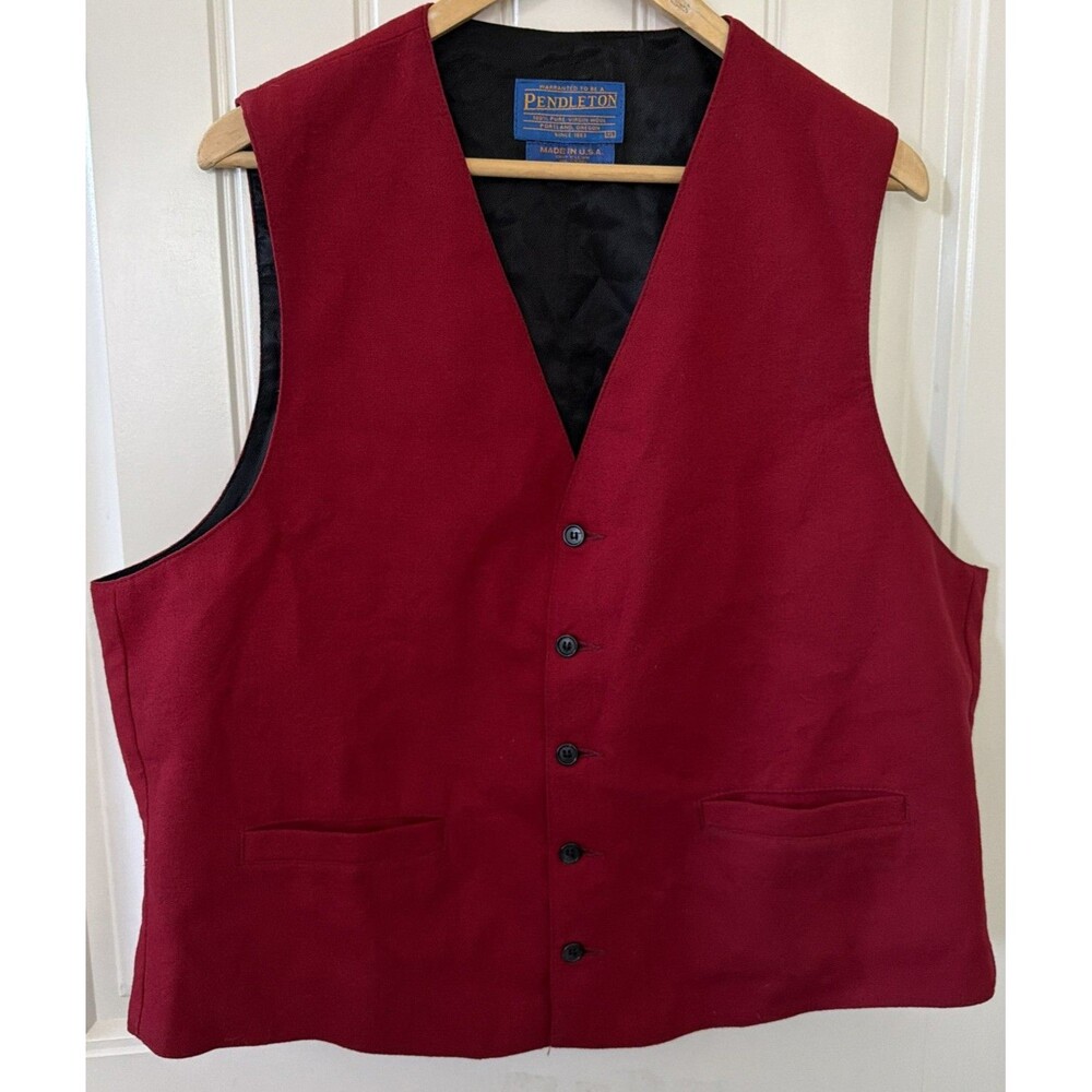 Pendleton Suit Vest Mens XL Red Wool Western Formal Wedding Waistcoat Made USA